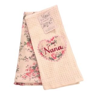 🆕-Shabby Chic Set/2 “Nana” Organic Cotton Floral Kitchen Towels